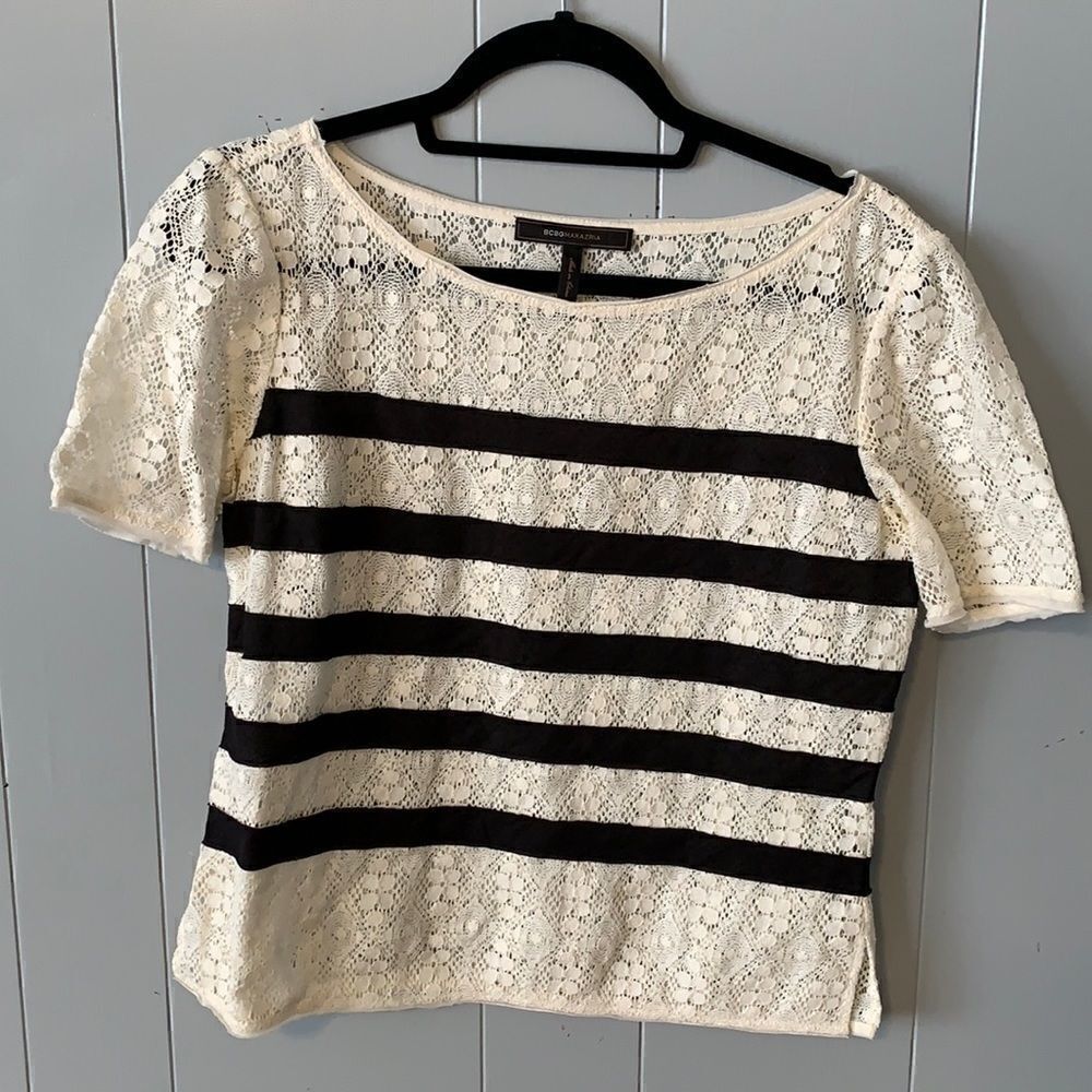 BCBGMaxAzria Tovah Cream & Lace Top Size Medium